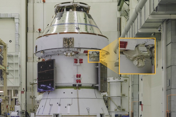 The MAScOT laser communications terminal is installed on the exterior of the Artemis II Orion spacecraft, expected to launch in 2026 for a mission to the moon.